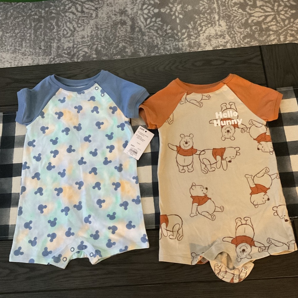 Lot of 2 Jumping Beans infant 24 mon bodysuits Mickey Mouse & Winne the Pooh New